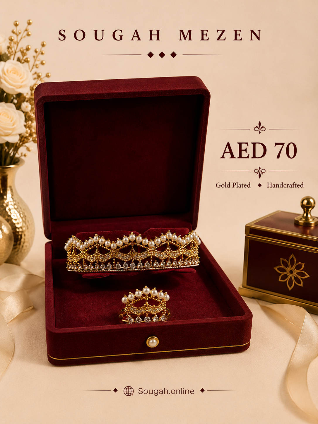 BR005 — Pearl Crown Bangle & Ring Set