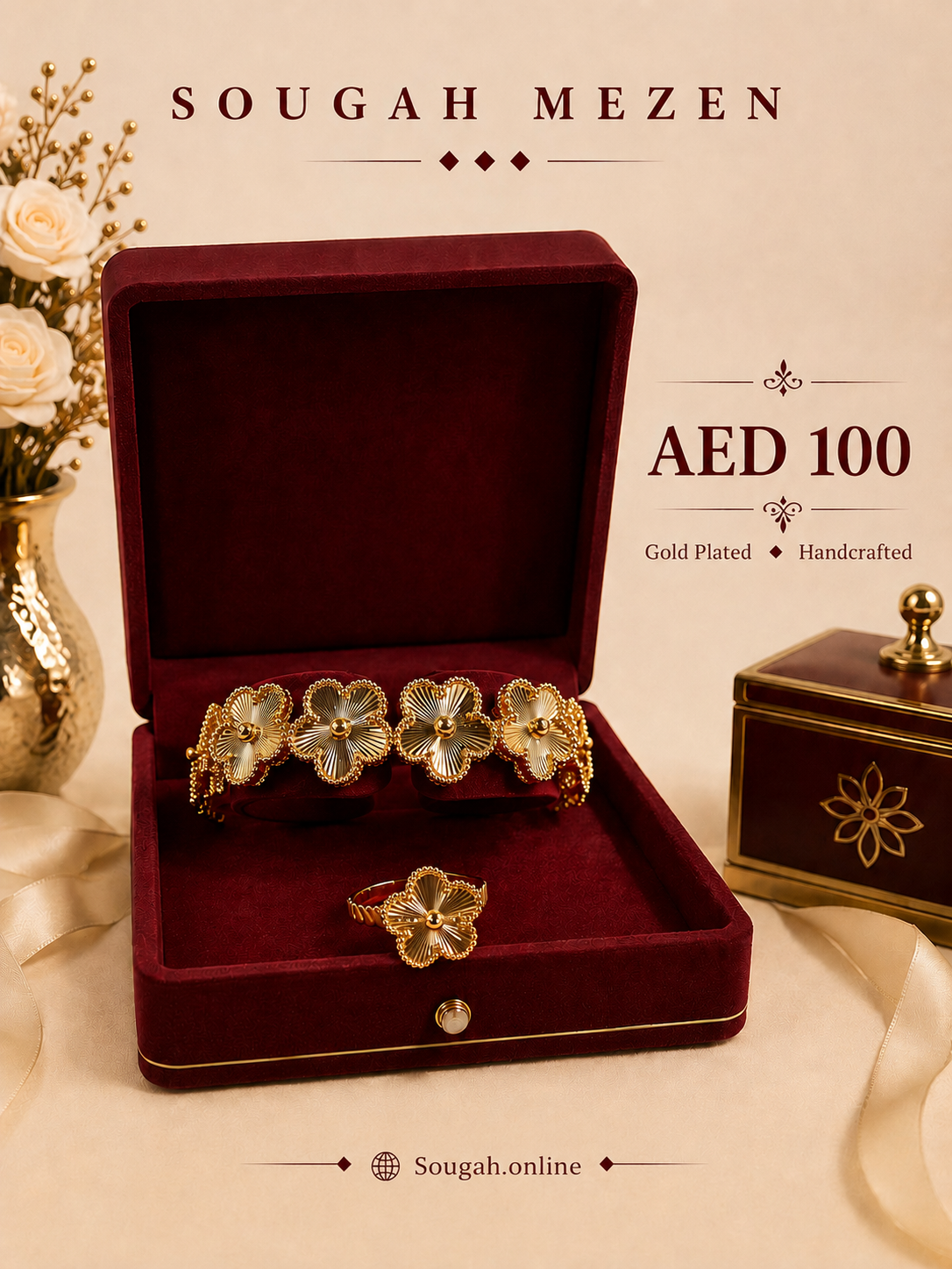 BR006 — Floral Cluster Bangle & Ring Set